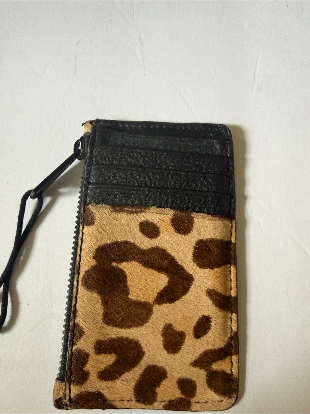 Aimee Kestenberg Leopard Print Card Holder with Black Trim and Wrist Strap